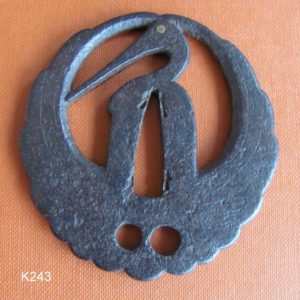 K243. Iron Sukashi Tsuba of a Crane