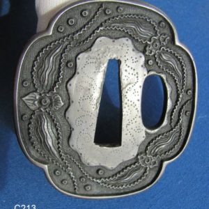 C213. Ko Kinko Shibuichi Tsuba with Hozon Paper