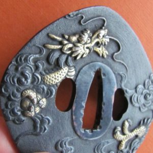 Q154. Tsuba With a Dragon on Fine Nanako Shakudo Plate