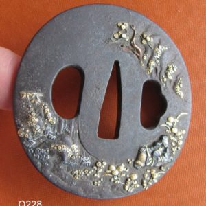 Q228. Iron Tsuba with Elaborate Inlay