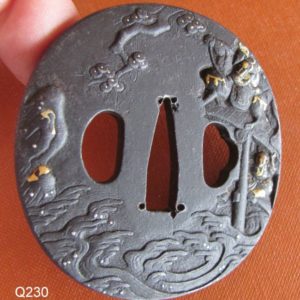 Q230. Iron Tsuba with Soft Metal Inlay