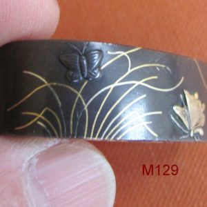 M129. Fuchi & kashira with butterflies