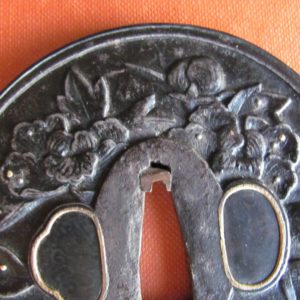 Q238. Iron Tsuba Finely Carved with Plants & Dew