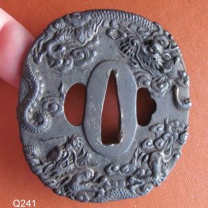 Q241. Large Signed Iron Tsuba, Dragon