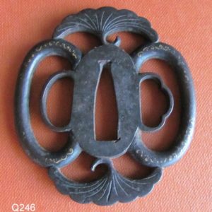 Q246. Iron Sukashi Tsuba with Gold