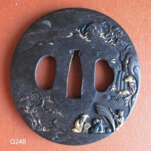 Q248. Iron Tsuba with Extensive Inlay