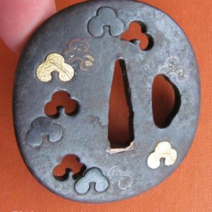 T316. Iron Tsuba with Gold, Shakudo, & Copper Suhama