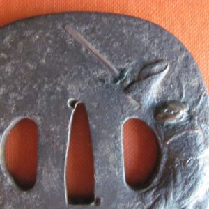 Q256. Large Iron Tsuba, Man with Ken