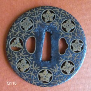 Q110. Papered Iron & Brass Tsuba, Heianjo Zogan