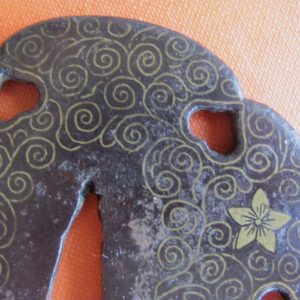 Q249. Iron Tsuba with Brass, Heianjo