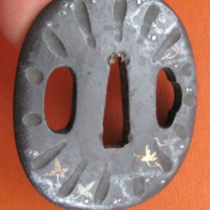 T331. Iron Tsuba with Gold & Silver Inlay