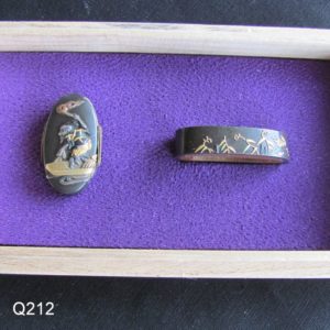 Q212. Fuchi Kashira, Shakudo & Ample Inlay