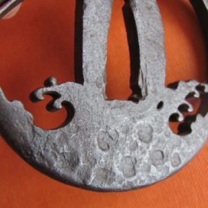 T357. Iron Sukashi Tsuba with Crane and Waves