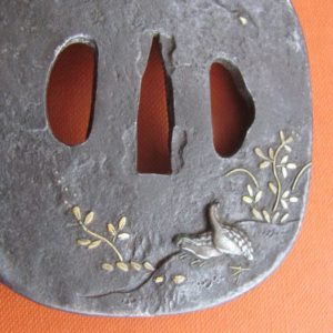 M187. Iron tsuba with soft metal extras