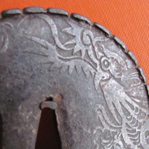 J126. Namban Tsuba, Etched Dragon