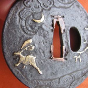 T372. Iron Tsuba, Rabbits on Waves