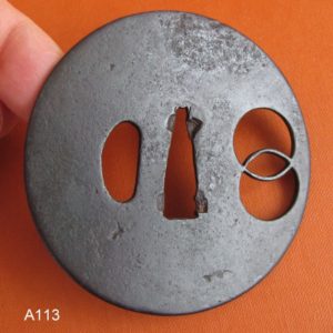 A113. Iron Sukashi Tsuba. Sun & Moon