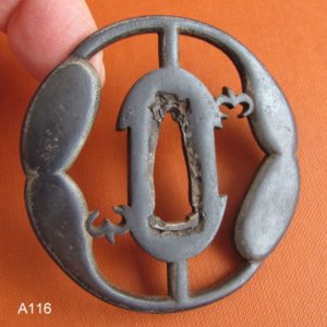 A116. Iron Tsuba with Brass Highlight. Gourds & Bird