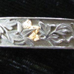 C295. Fuchi Kashira: Gold and Shakudo Flowers