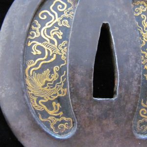 Q297. Iron and Gold Tsuba. Higo