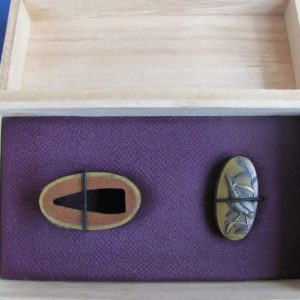 R130. Fuchi Kashira, Night Heron on Reeds