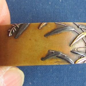 R130. Fuchi Kashira, Night Heron on Reeds