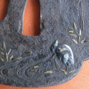 R139. Iron Tsuba, Heron & Reeds