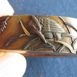 R128. Fuchi Kashira, Kingfisher on Reeds