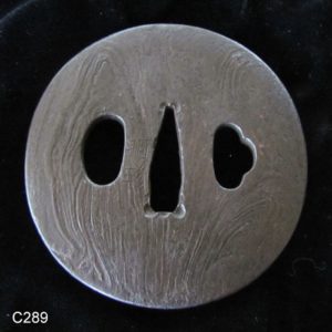 C289. Iron Mokume Tsuba signed Myochin