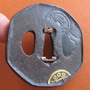 T402. Iron Tsuba, Tempo maybe, with gold