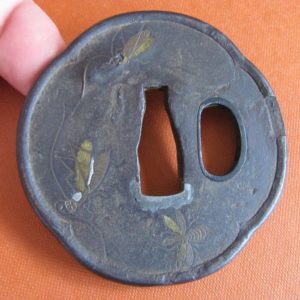 T414. Iron Tsuba with Inlaid Bugs