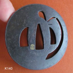 K140. Iron Sukashi Tsuba, Gold Seal