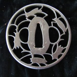 Q582. Iron Sukashi Tsuba with Bell Crickets