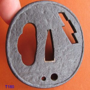 T180. Iron Sukashi Tsuba signed Kaneie