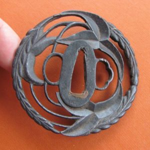 K163. Iron Sukashi Tsuba Papered to Bushu Ido