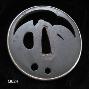 Q624. Iron Sukashi Tsuba, Crane