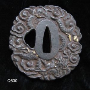 Q630. Iron Tsuba Overrun with Dragon