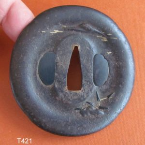 T421. Iron Tsuba with Gold Inlay