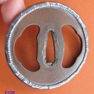 F128. Higo Yamagane Tsuba with Silver Fukurin