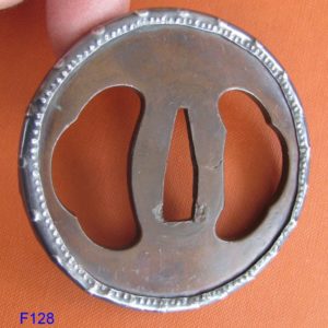 F128. Higo Yamagane Tsuba with Silver Fukurin