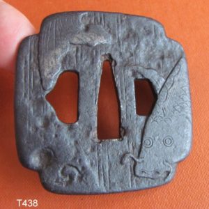 T438. Papered Higo Jingo Tsuba, Koi in Waterfall