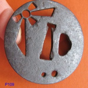 P109. Papered Shoami Iron Sukashi Tsuba