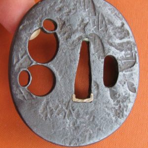 P110. Papered Tempo Iron Sukashi Tsuba