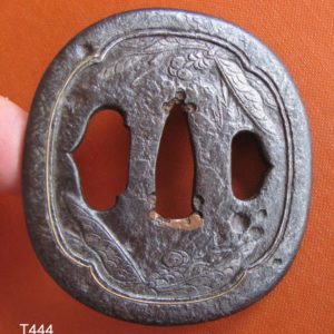 T444. Iron Tsuba with Dragonflies. Paper to Jingo