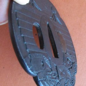 T219. Iron Tsuba with 2 Boats