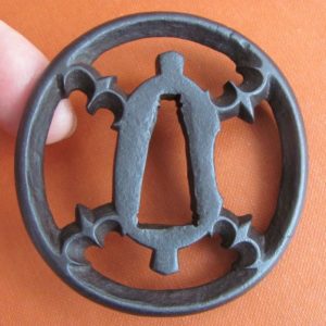 H378. Bold Iron Sukashi Tsuba. Akasaka