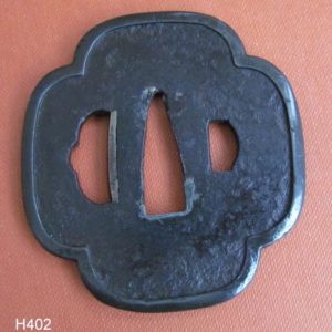 H402. Iron Tsuba with Shakudo Fukurin & Umibari Ana