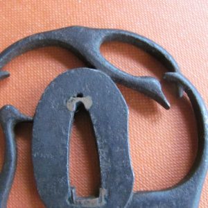 K177. Signed Iron Sukashi Tsuba. 3 Cranes