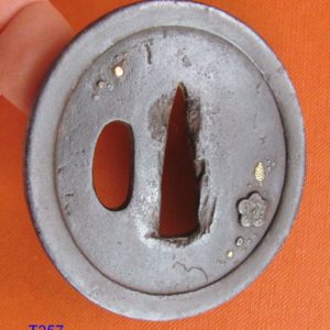 T257. Iron Tsuba with Soft Metal Inlay