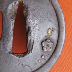 T257. Iron Tsuba with Soft Metal Inlay